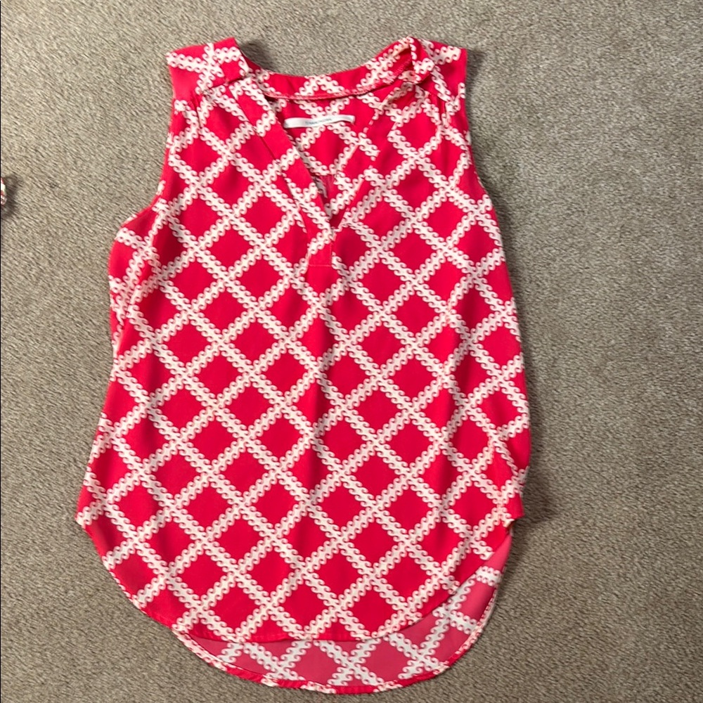 41 Hawthorn Red and White Sleeveless Blouse